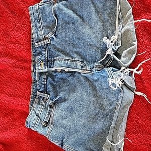 OLD NAVY SIZE 16 Distressed Denim Shorts Sky High Rise Buttom Fly Stretch